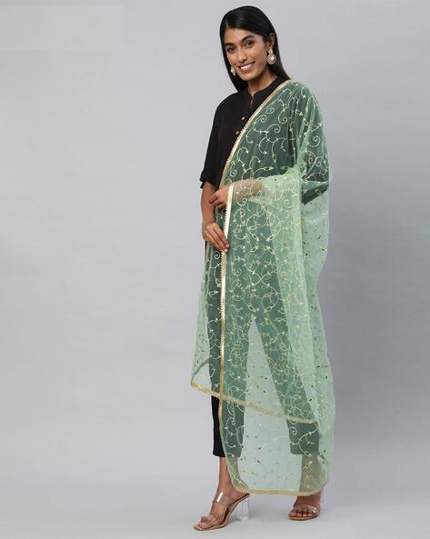 Floral Zari Embroidered Net Dupatta Price in India