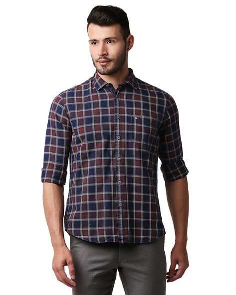 Basics Men Checked Slim Fit Shirt