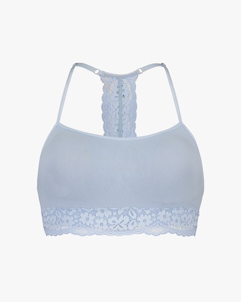 Buy Hunkemoller Lace Seamless Non-Wired Bralette, Blue Color Women