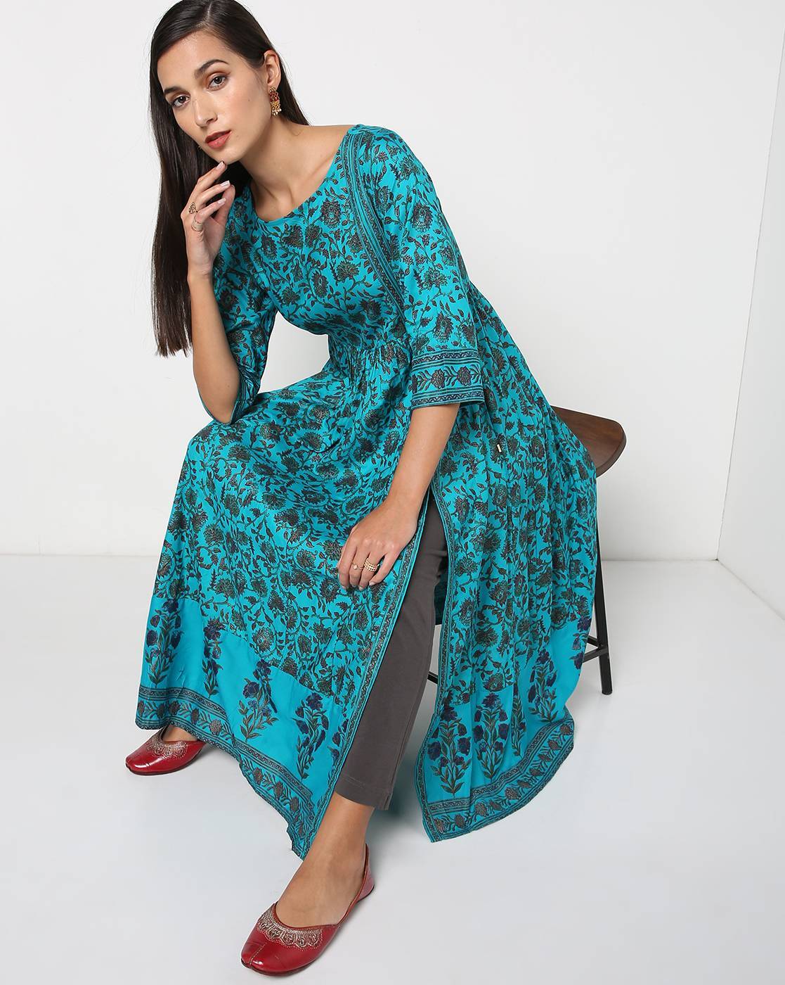 Urmul Hand Embroidered Handloom Cotton Kurta by Indie Picks Online | Ajio.com  | Women, Dresses with sleeves, Fashion
