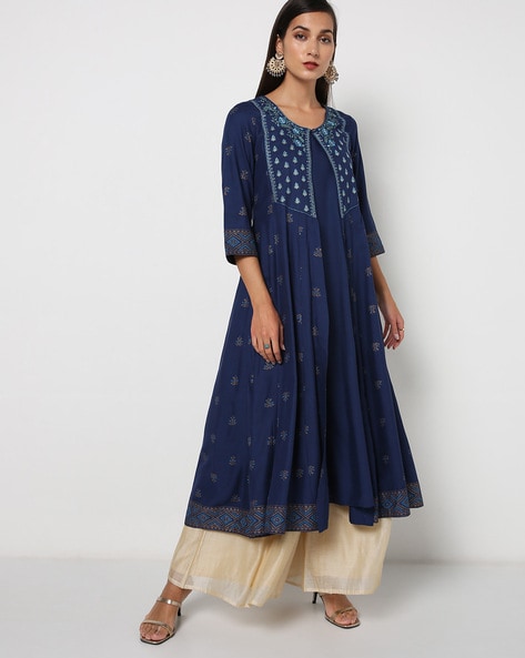 Buy Bondi Blue Georgette Embroidered Anarkali Kurti Party Wear Online at  Best Price | Cbazaar