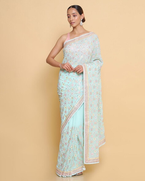 Embroidered Georgette Saree with Blouse Piece