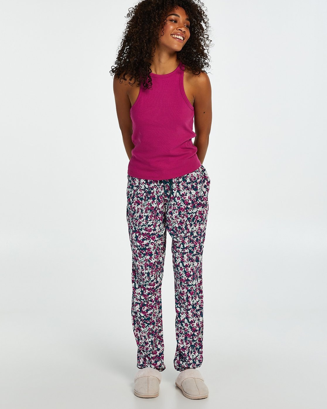 Floral Print Pyjamas with Drawstring Waist