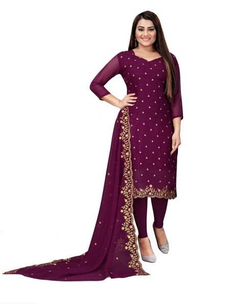 3-piece Embroidered Unstitched Dress Material Price in India