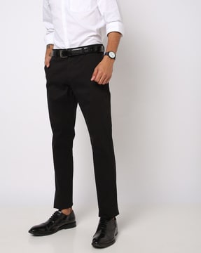 Buy Jainish Black Cotton Tapered Fit Self Pattern Flat Front Trousers for  Mens Online  Tata CLiQ