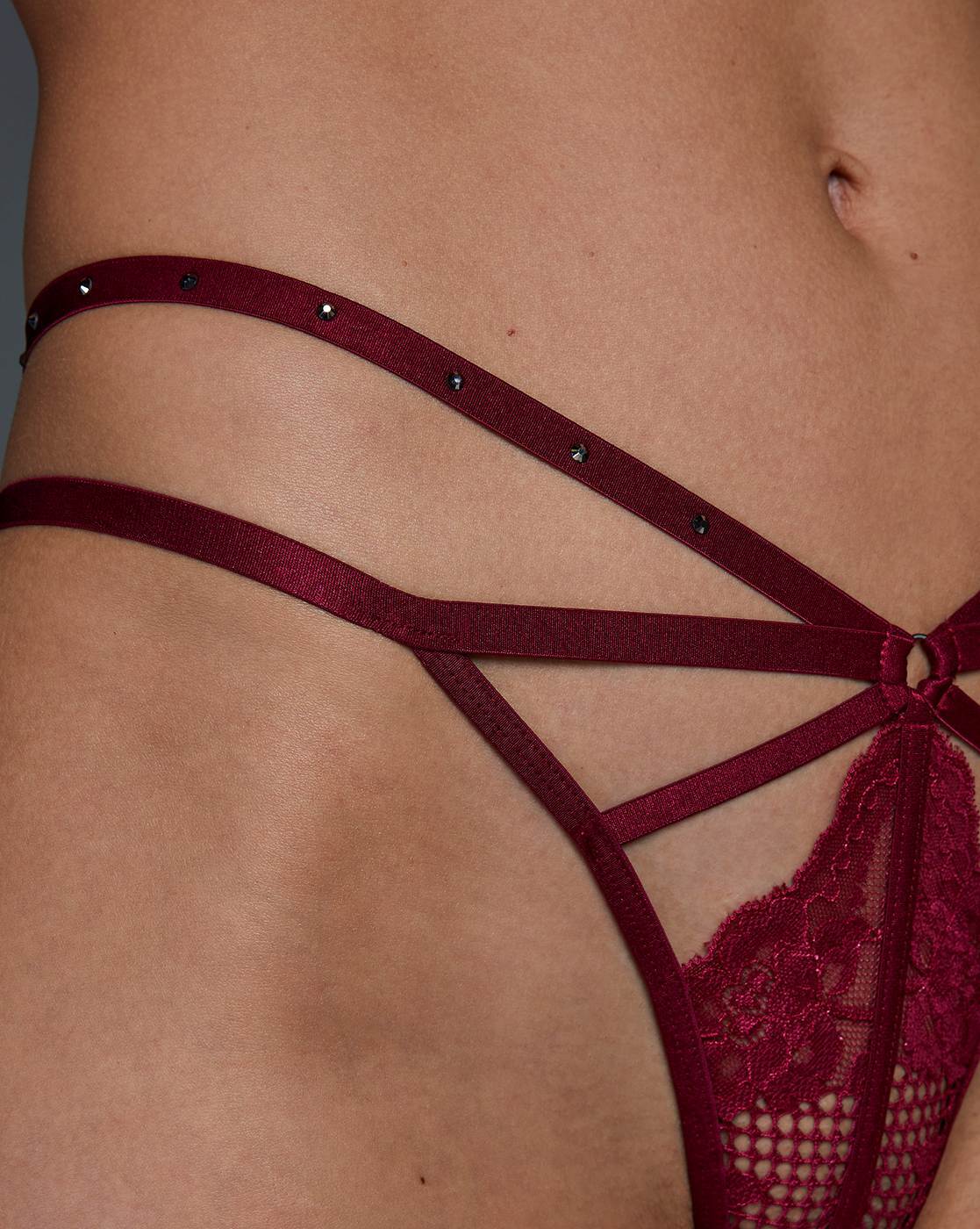 Buy Hunkemoller Monroe Lace G-String Thong, Plum Red Color Women