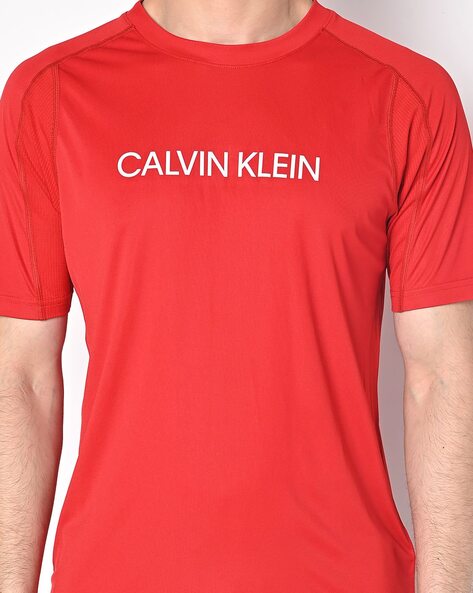Calvin Klein Jeans Printed Men Round Neck Red T-Shirt - Buy Calvin Klein  Jeans Printed Men Round Neck Red T-Shirt Online at Best Prices in India