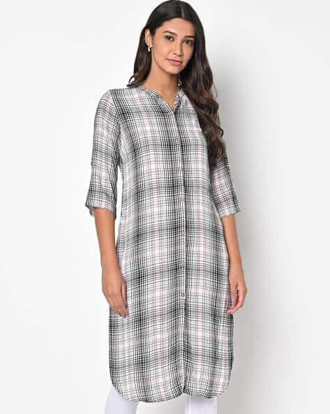 AURELIA Checked Button-Front Straight Kurta