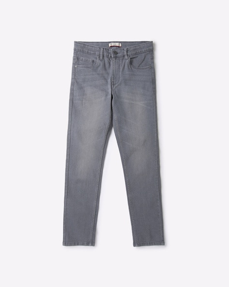 Mid-Wash Cotton Slim Jeans