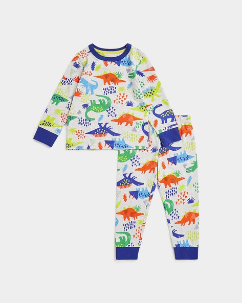 Dinosaur Print Tracksuit Set with Ribbed Hem