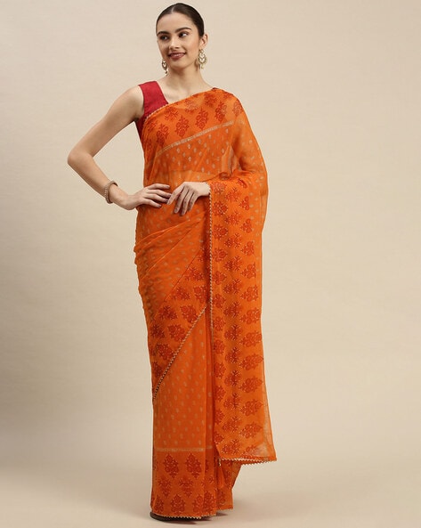 Buy Fabindia Printed Bollywood Chiffon Red, Brown Sarees Online @ Best  Price In India | Flipkart.com