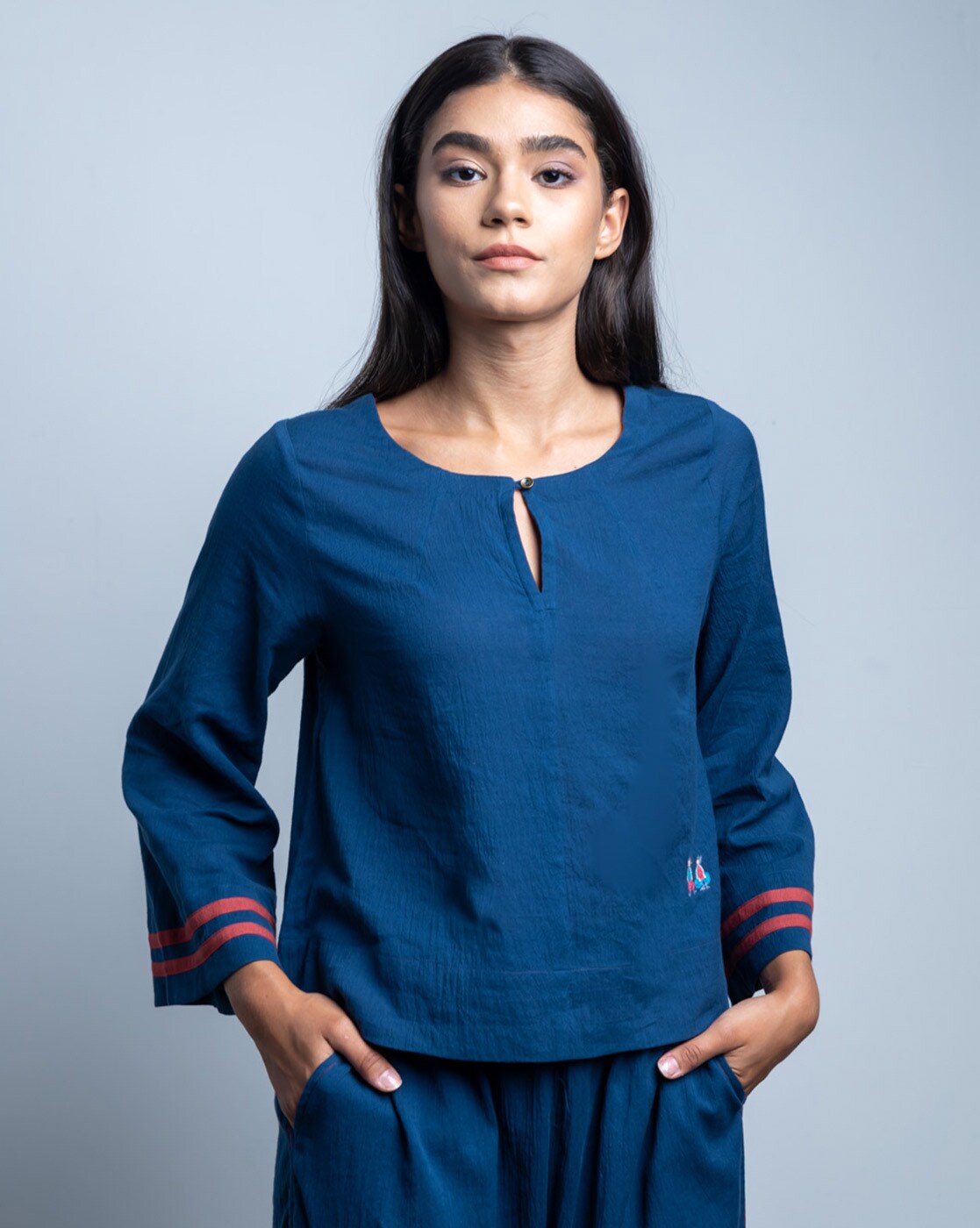 Buy Bouji Full Sleeves Mesh Crop Top, Blue Color Women