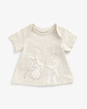 Heathered Crew-Neck T-shirt with Appliques-image-25