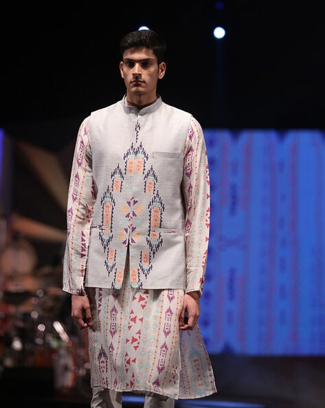 Buy PS Men by Payal Singhal Blue Kurta with Off White Churidar - Set of 2  online