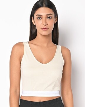 Strappy Crop Top with Contrast Logo Taping