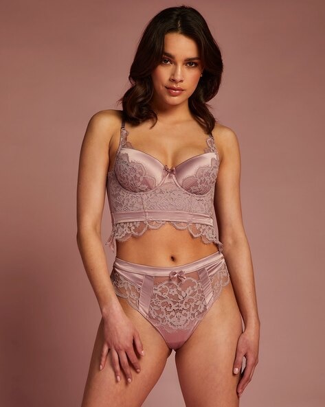 Buy Hunkemoller Heather Padded Underwired Longline Bra, Pink Color Women