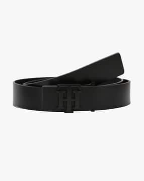Leather Belt with Metal Logo Buckle