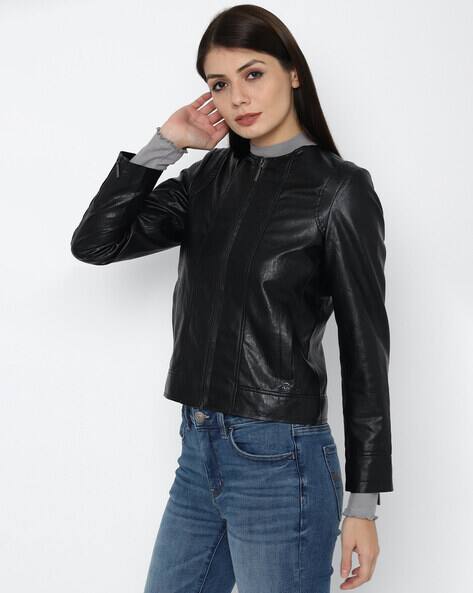 Biker Jacket with Zip Closure view 2
