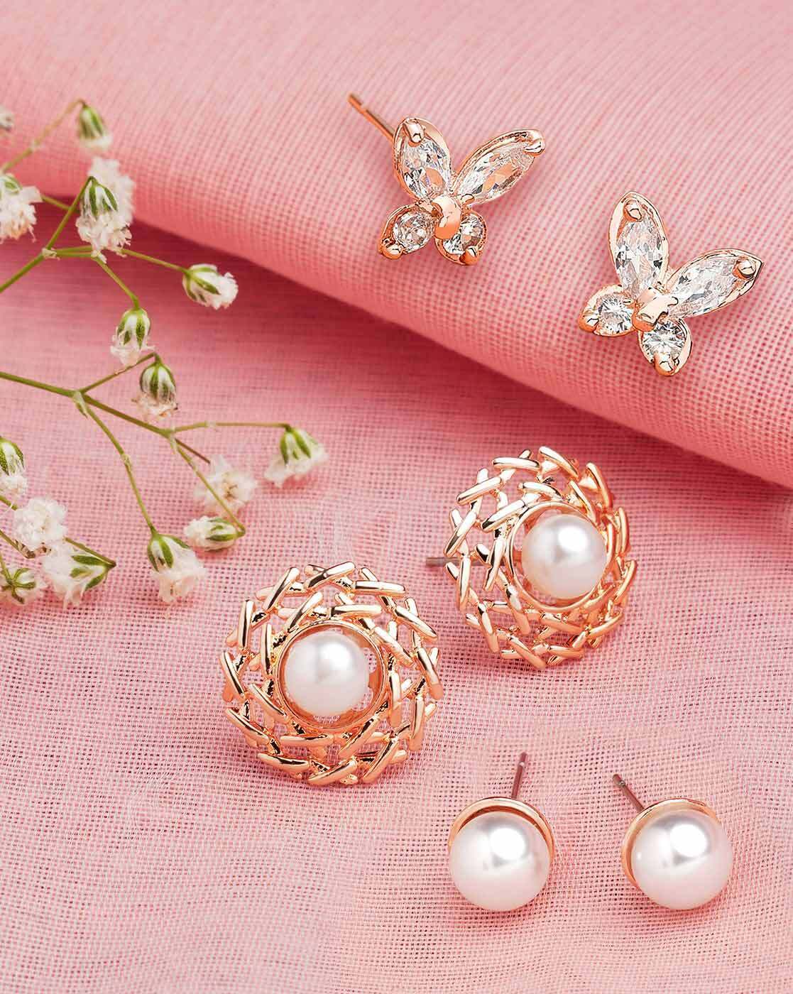 Rose gold pearl deals stud earrings