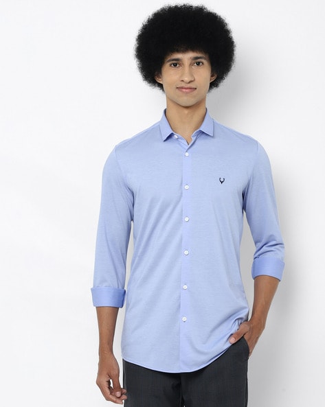 Men Slim Fit Shirt with Spread Collar