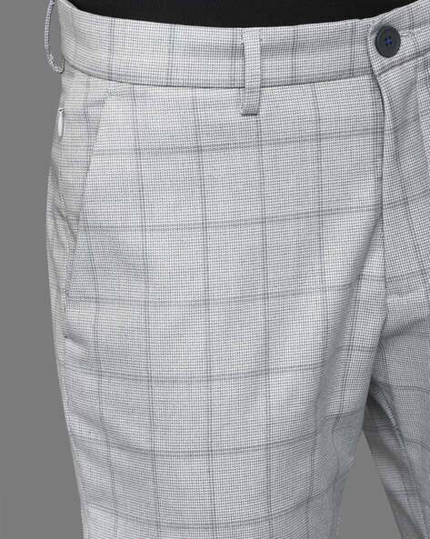 Dawn Gray Checks-Plaid Regular Fit Terry Rayon Pant For Men