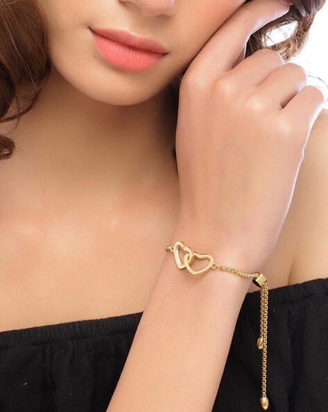Simple Heart Butterfly Pendant Chain Bracelet Link Connected Gold Color  Finger Ring Bracelet for Women Link Hand Harness Jewelry