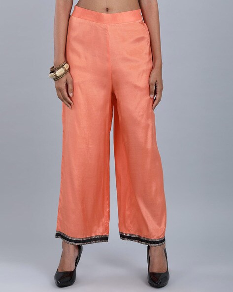 Straight Fit Pants with Semi-Elasticated Waist Price in India
