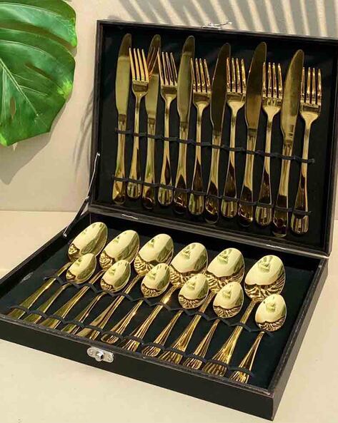 Shop Luxe Collection Black & Gold Cutlery