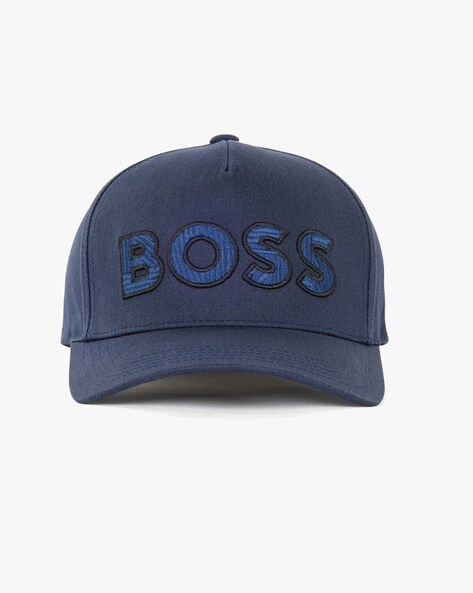for Men Blue Mens Accessories Hats BOSS by HUGO BOSS Cotton-twill Cap With Logo Artwork in Dark Blue 
