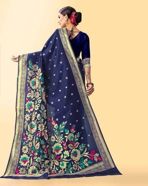 Floral Print Saree with Zari Border view 3