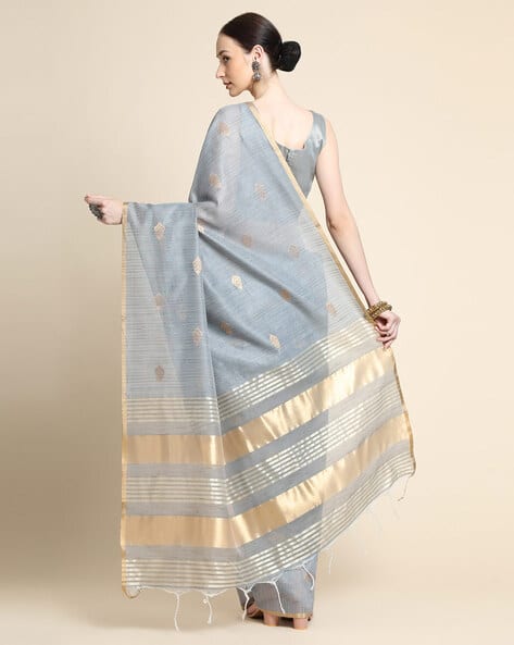 Traditional Saree with Zari Woven Motifs view 3