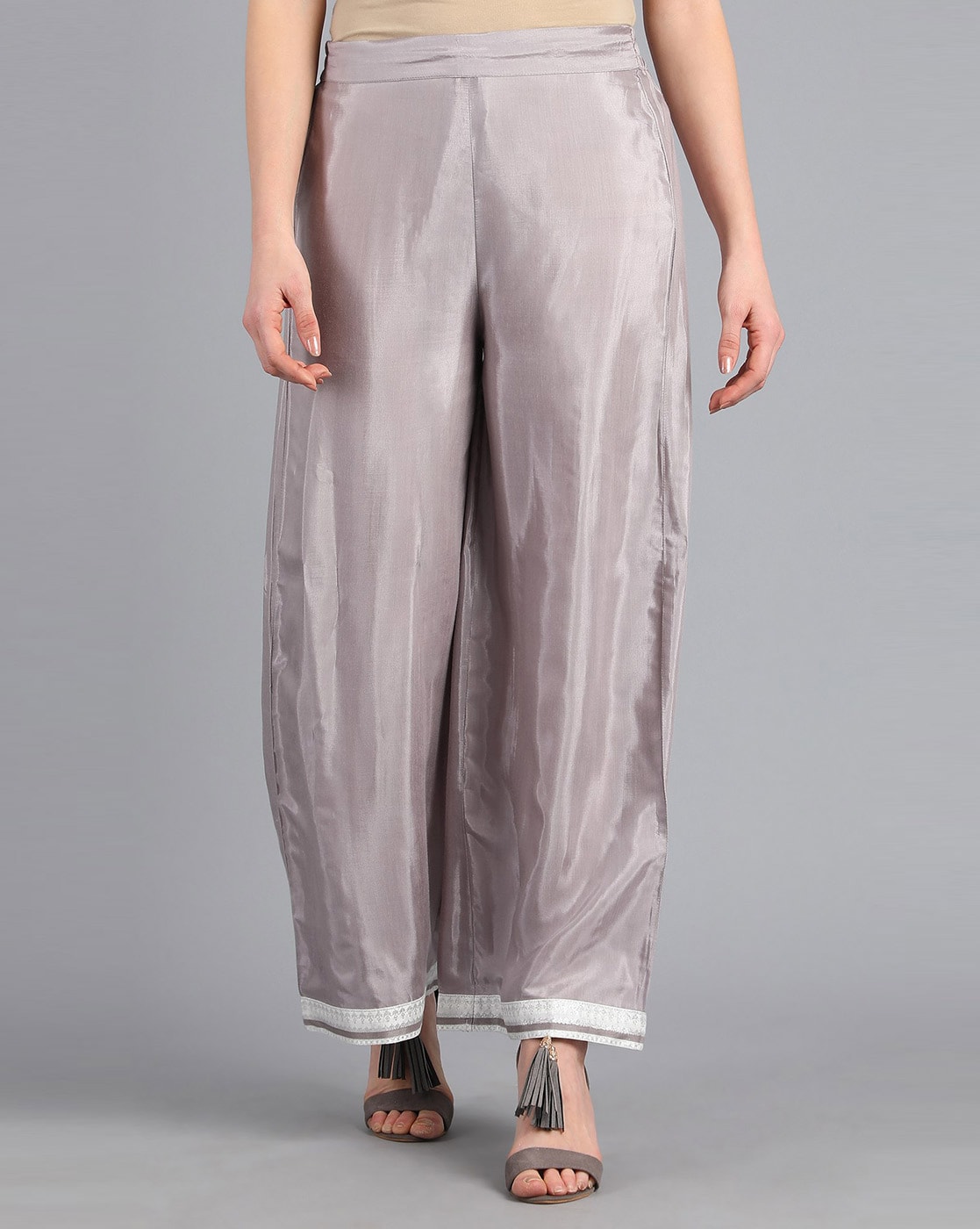 Indya Grey Flared Palazzo Pants : Amazon.in: Fashion