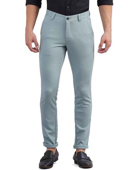 Buy JadeBlue Men's Solid Grey Terry Rayon Classic Fit Formal Trouser online