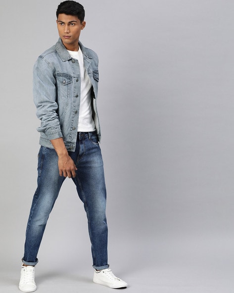 grey sleeve denim jacket