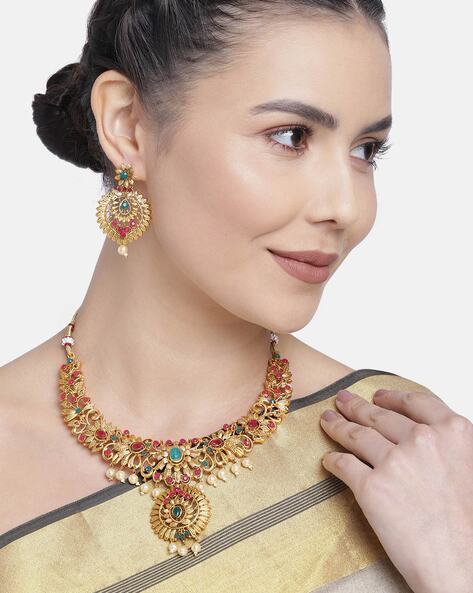 Gold plated ruby deals necklace set