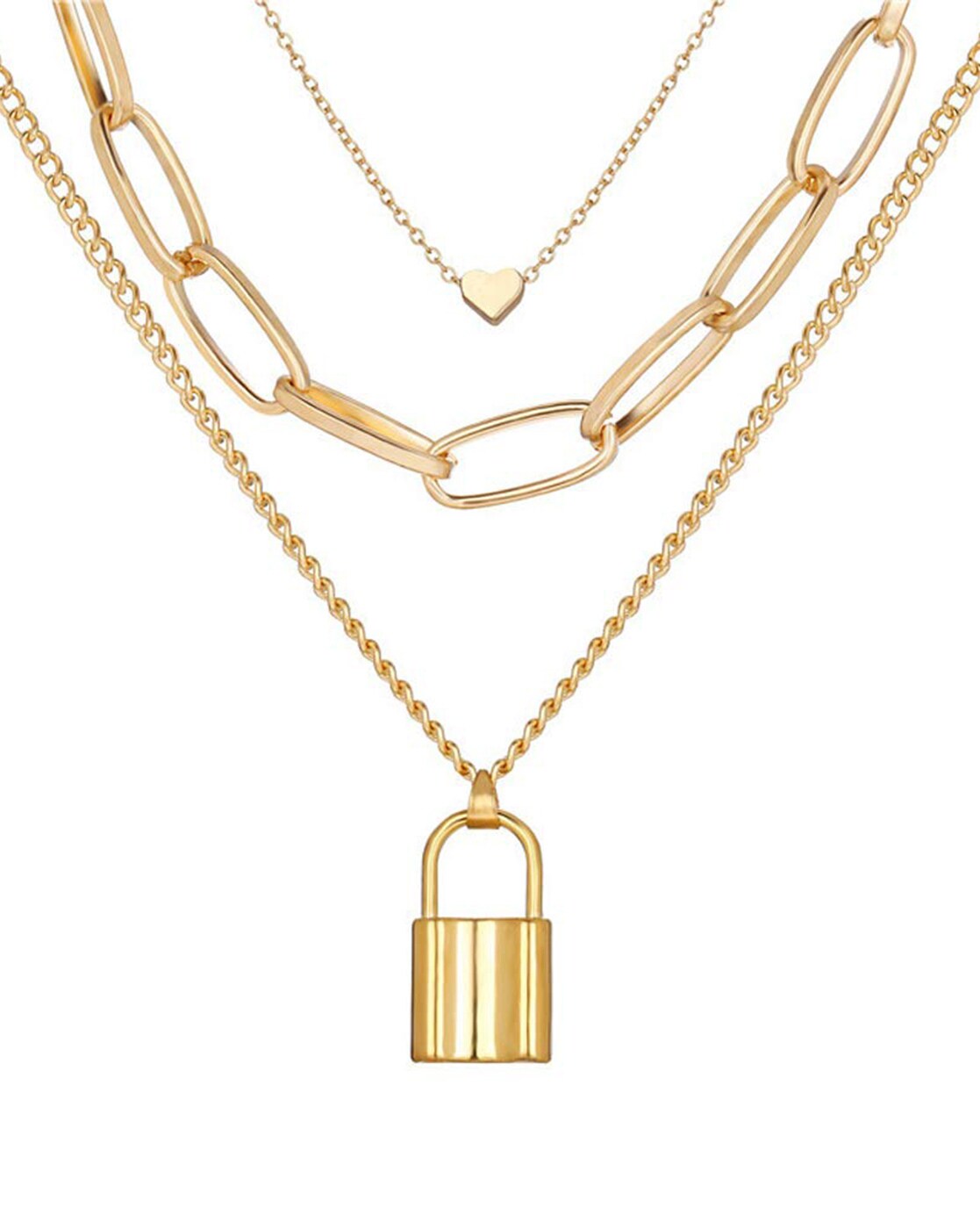 Golden Plated Layered Lock & Key Chain Necklace – beadsnfashion