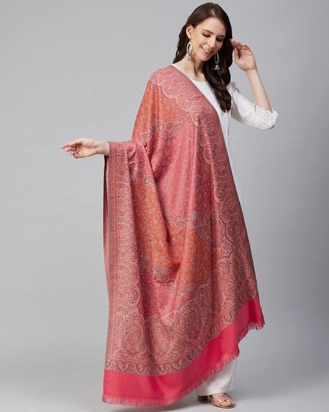 Paisley Woven Shawl with Frayed Border Price in India