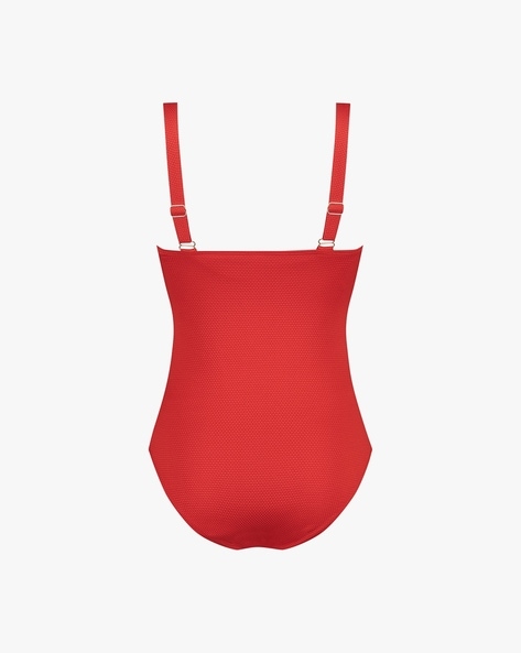 Red hot sale scallop swimsuit