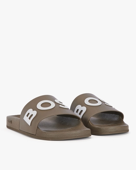 Buy BOSS Contrast Logo Strap Slides Navy Blue Color Men AJIO LUXE