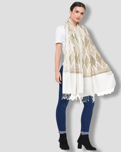 Abstract Print Shawl with Tassels view 2