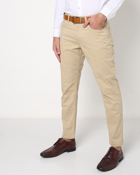 Buy MAN Olive Green Pisa Slim Fit Solid Regular Trousers online   Looksgudin