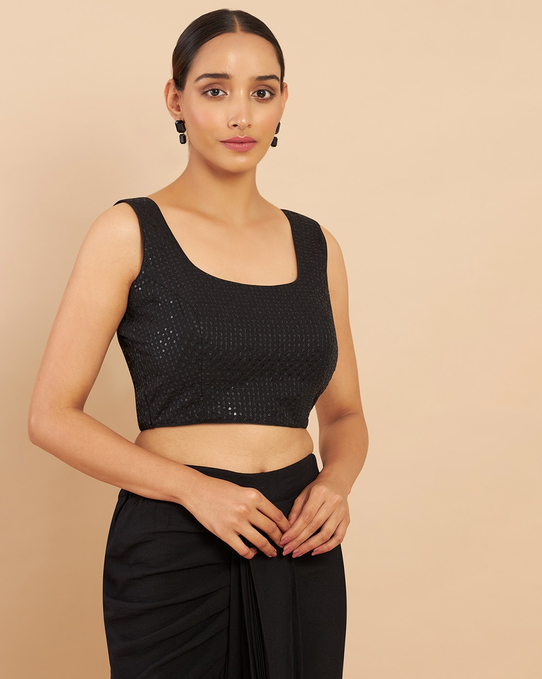 black sleeveless blouse