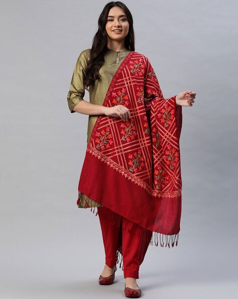 Floral Shawl with Tassels Price in India