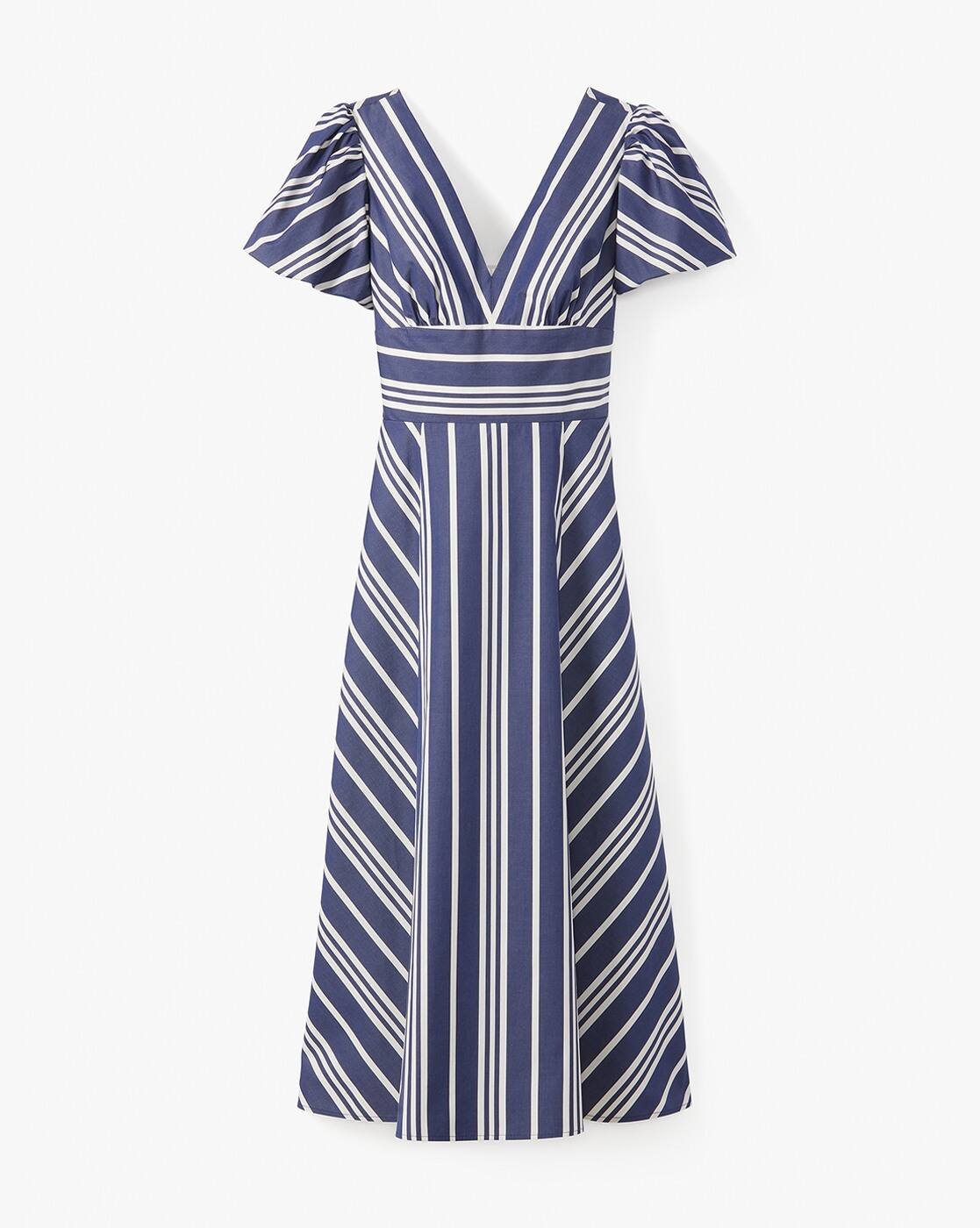 knee length dresses for ladies Purple Chevron Striped Long Sleeve Midi Dress