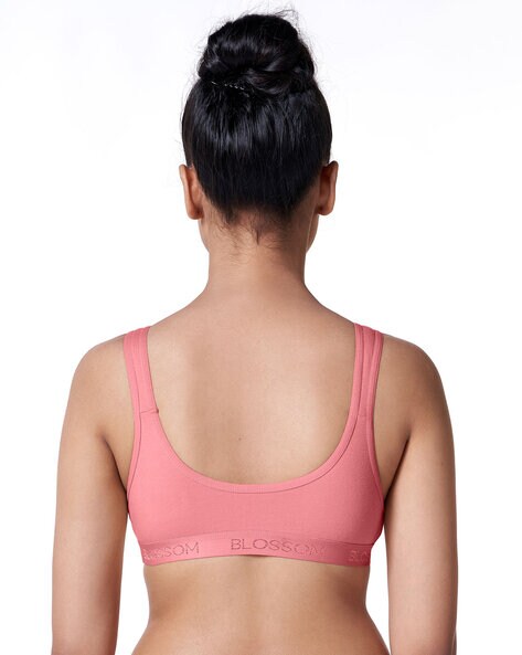 Girls Double Layered Non-Wired Non-Padded Full Coverage Racerback Beginner  Sports Bra (Pack of 2)