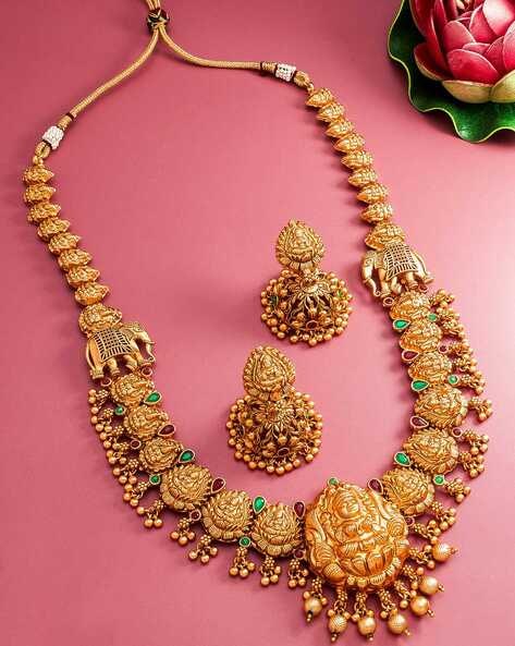 Floral Navratna Necklace Set | 22k Heritage Indian Gold Jewelry