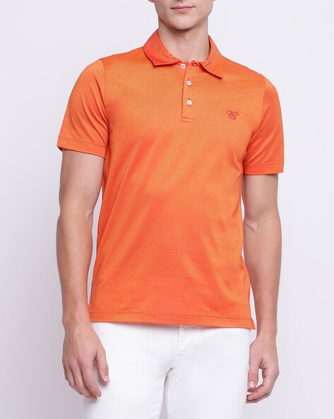 Buy CANALI Polo T-Shirt with Embroidered Logo | Orange Color Men | AJIO LUXE