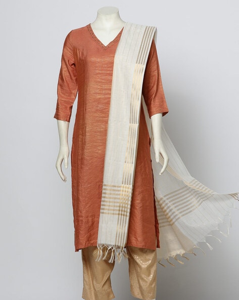 Striped Dupatta with Tasselled Hems Price in India