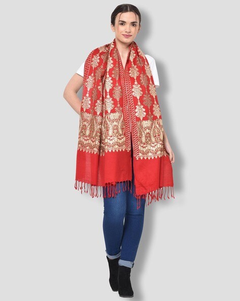 Abstract Print Shawl with Tassels Price in India