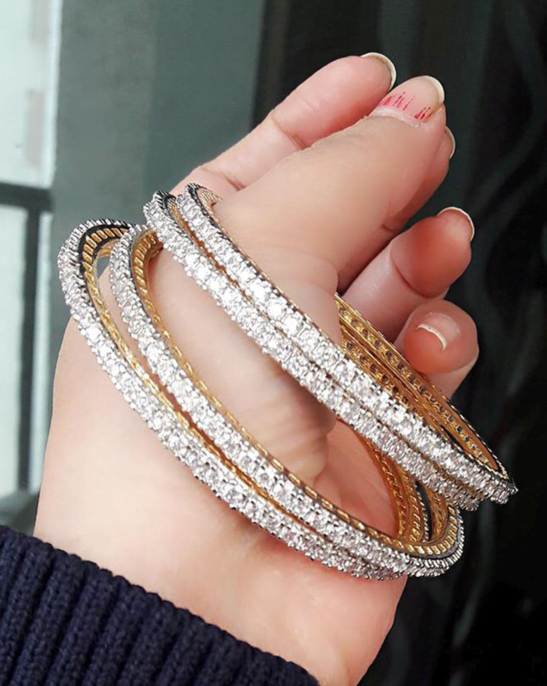 Buy Gorgeous American Diamond Gold Style Flower Kada Bracelet Online